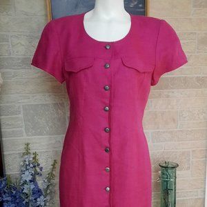 Vintage dress sz 6 LIZ CLAIBORNE LINEN BUTTON DOWN PINK 80 S